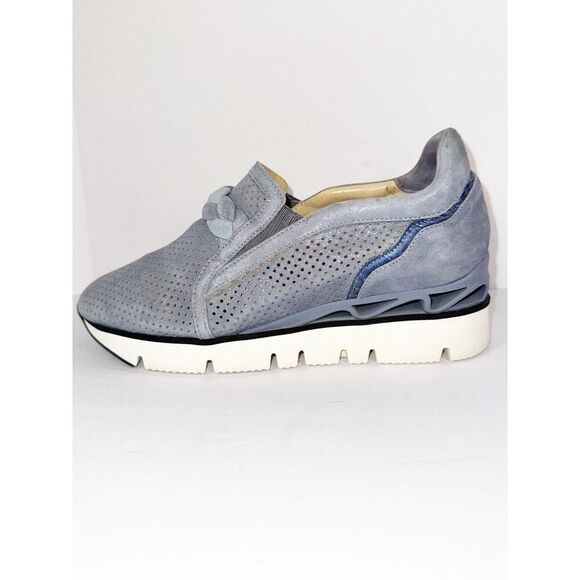 Softwaves Suede Platform Sneaker Loafer Dusty Blue Metallic Perforated 37/6.5 - Picture 11 of 16